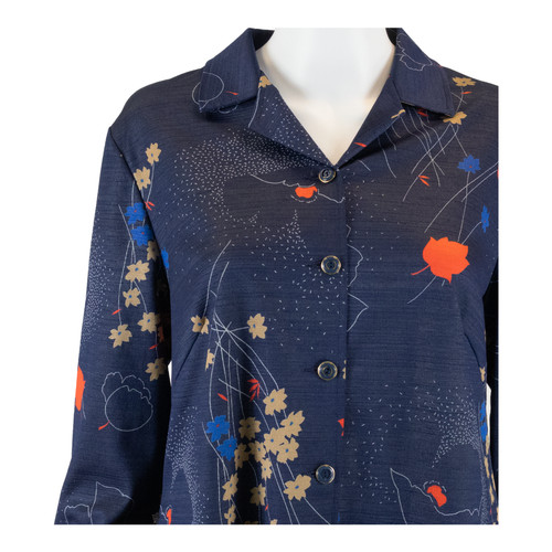 JUKA Tie Bow Stretch Paisley Womens Blouse Shirt Orange Collared Fair Isle L - Picture 4 of 5