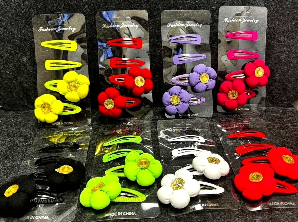 24 Mixed Baby Toddler Girl Hair Clips Snap Flower Hairpin Barrette Tic Tac 2" - Image 2 of 4