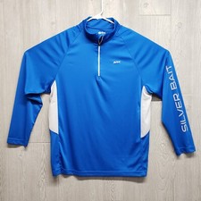 Silver Bait Jacket Mens Large Blue Quarter Zip Mock Neck Logo Fishing Spell Out