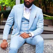 Blue Men Suits Regular Fit 3Pcs Wedding Jackets Vest Pants Formal Business