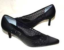 72 New VINTAGE Etienne Aigner Cocktail Black Mesh Satin Sparkle Shoes Heels 6.5