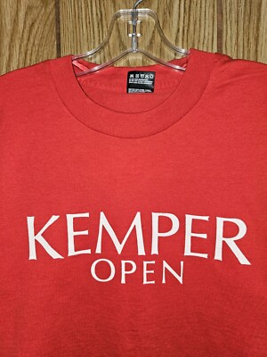 Vintage Kemper Open Golf Large Mens Red Graphic Logo Short Sleeve Tshirt