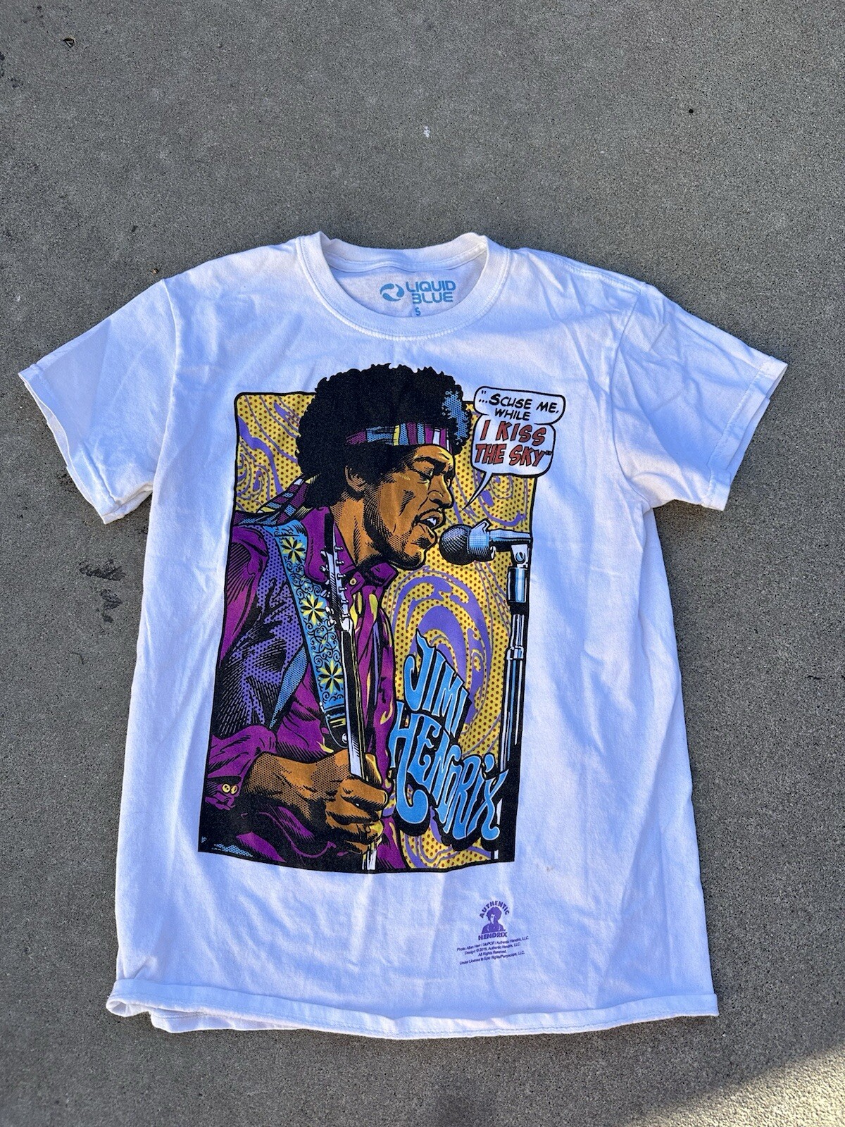 JIMI HENDRIX Liquid Blue 2019 Shirt-I Kiss The Sky - Sz Small White