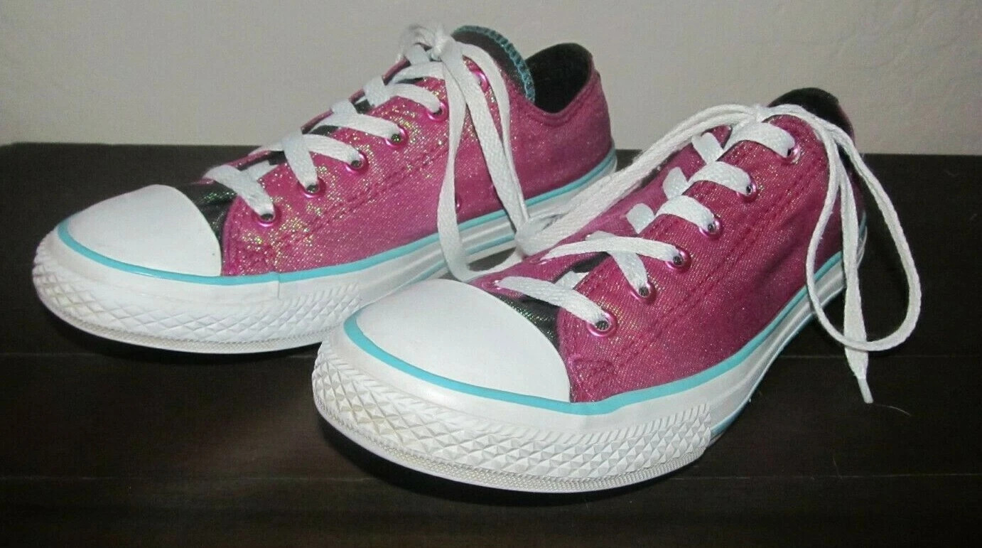 Scarpa Converse All Star rosa verde scintillante in tela taglia 5 junior giovani
