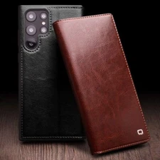 Qialino Genuine Real Leather Flip Wallet Case For Samsung S25/S24+S23/Plus/Ultra