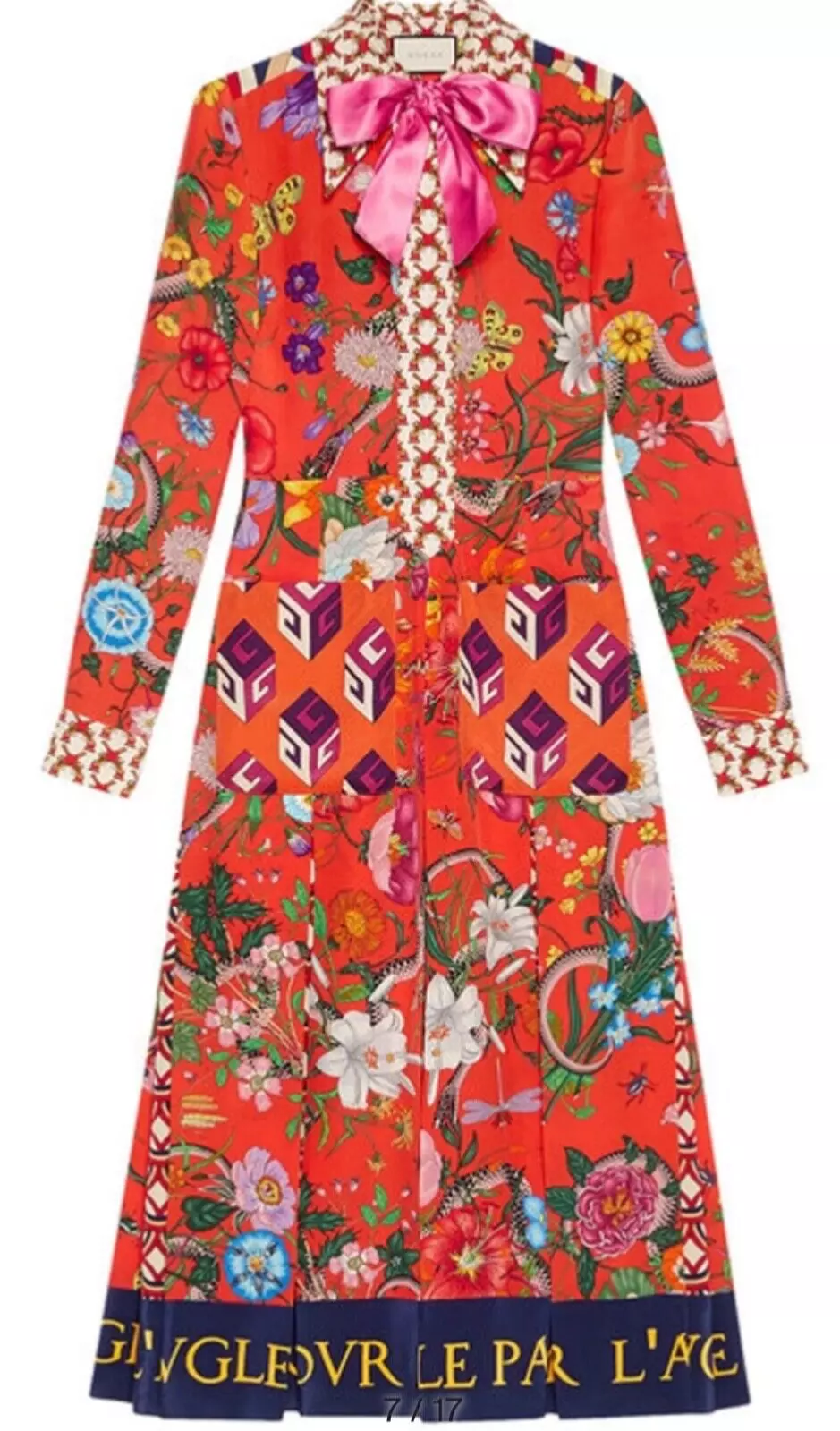 Robe authentique neuf avec étiquettes   patchwork floral GUCCI   impression soie crêpe de Chine orange