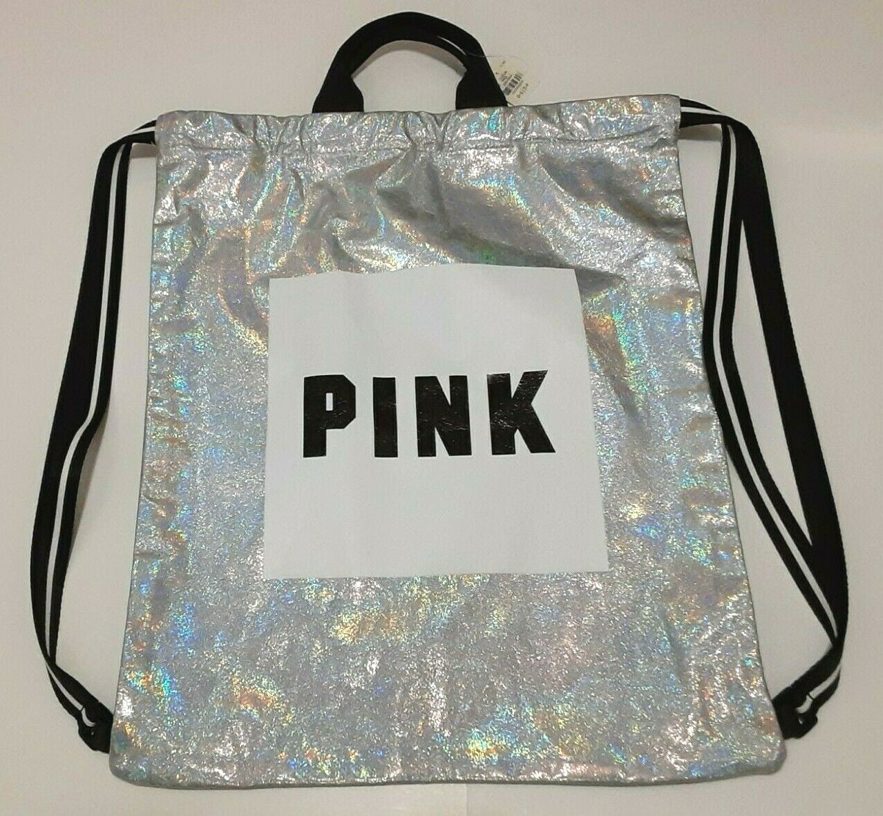Victorias Secret PINK Backpack Tote Travel Bag Metallic Silver NWT