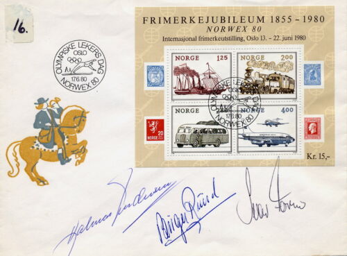 Atletas olímpicos noruegos legendarios - Cubierta original autografiada de 1980 - Imagen 1 de 1