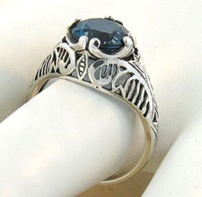 GENUINE 2 CARAT LONDON BLUE TOPAZ 925 STERLING SILVER ANTIQUE STYLE RING  748Z