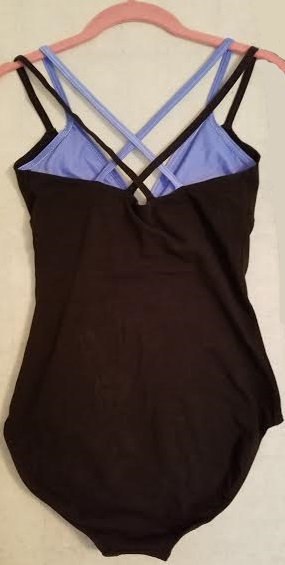 Gilda Marx 7161001 Black & Blue Women's LG Double Strap Criss Cross Back Leotard