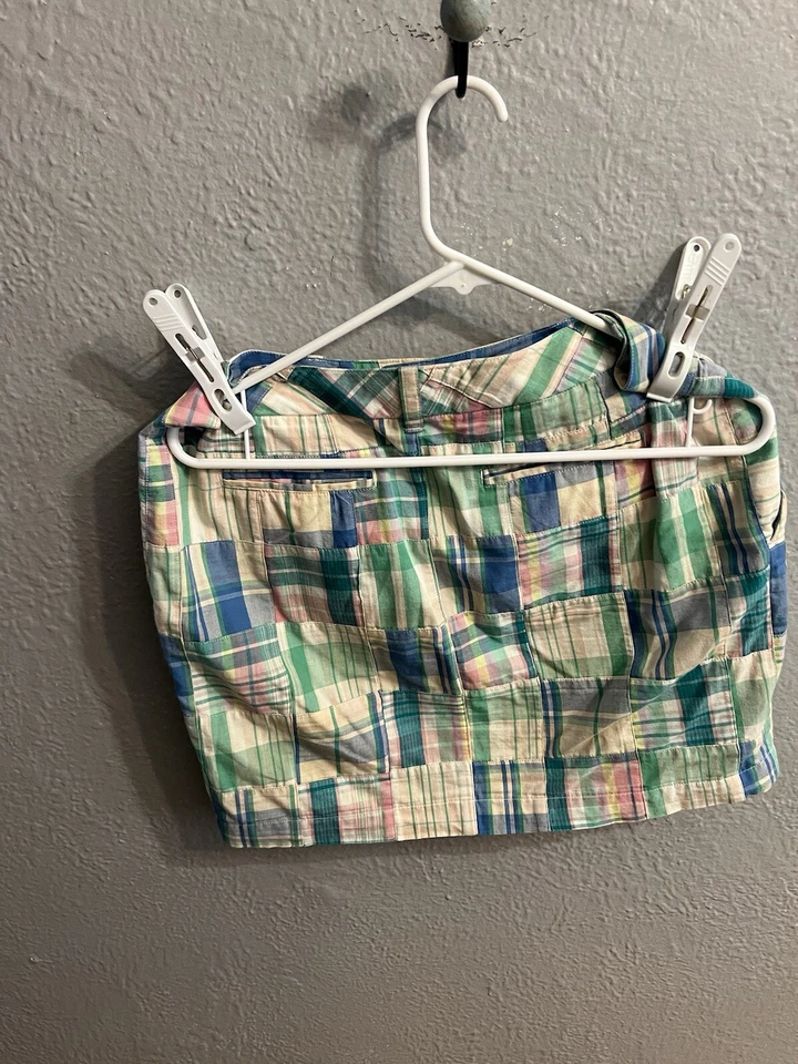 Mini-saia feminina Cape Madras patchwork xadrez verde azul rosa tamanho 6 - Imagem 4 de 4