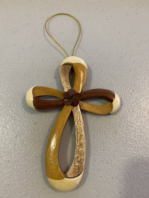 Hawaiian Infinity Cross Plumeria Flower Wood Art Christmas Tree Ornament Hawaii