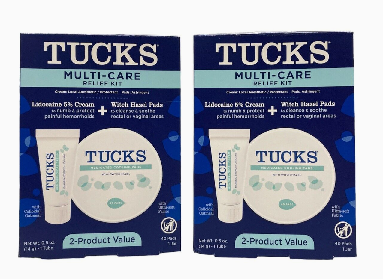 2 Pack Tucks MultiCare Rectal Relief Kits Lidocaine Cream/Cooling Pads