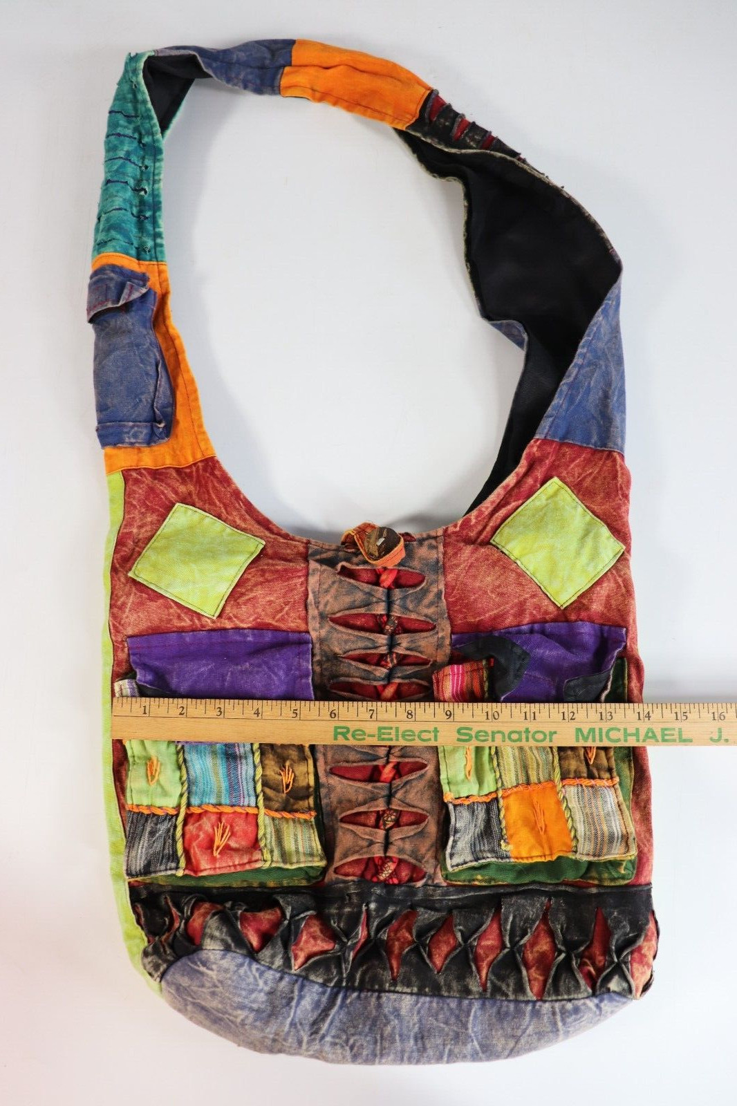 VTG 90s Hippy Boho Rainbow Patchwork Shoulder Bag… - image 6