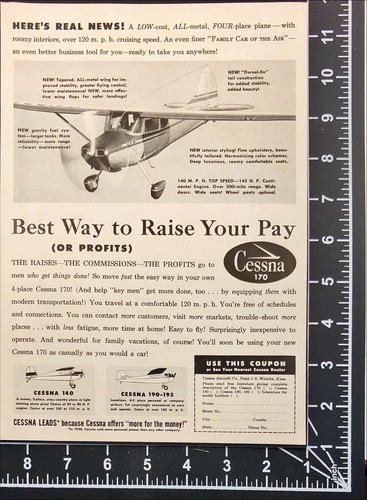 1949 Cessna 170 Airplane Raise Your Pay & Profits Wichita KS Vintage Print Ad - Picture 2 of 6