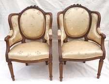 Raro Par Francés Niño Sillón Bergere Luis XVI Estilo Madera Tallada Flor 19 C