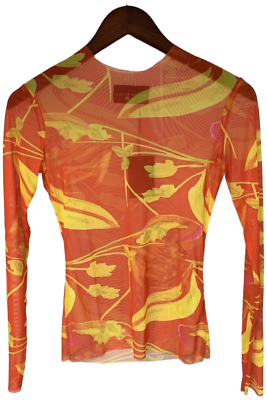 orange mesh long sleeve top