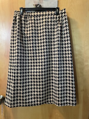 DRAPERS & DAMONS Womens 14P gold satin skirt  houndstooth elastic waist 14 Petit