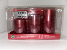 Christmas Everyday Winter Wonder lane 3 Pk Flameless LED Candles w/Remote Timer