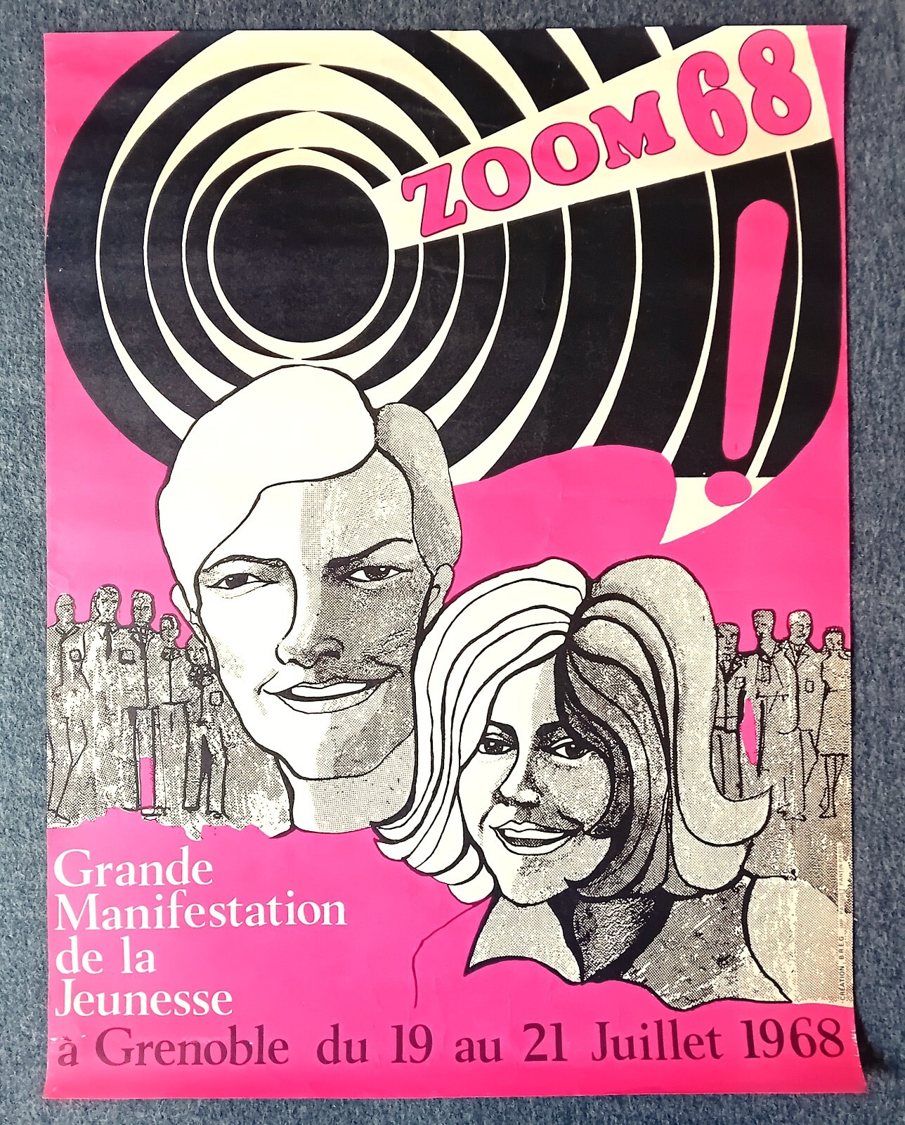Manifesto "Zoom 68" manifestazione giovanile luglio 1968 Francia raro!