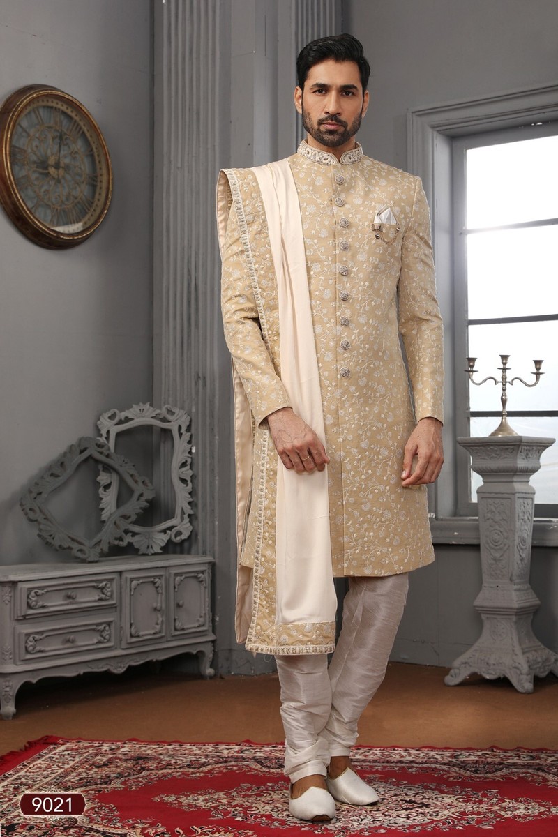 Men's Indian Fancy Jacquard Kurta Pajamas Sherwani