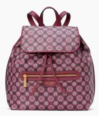 Kate Spade Flower Monogram Mia Flap Backpack NWT Garnet Rose K9028 $348 MSRP