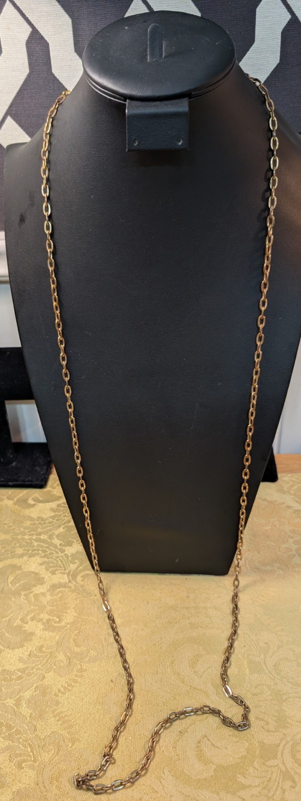 XTRA LONG NECKLACE LARGE RECTANGULAR LINKS GOLD T… - image 1