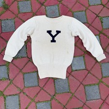 Vintage 1960s 70s YALE Wool Varsity Letterman Sweater Ivy League Sz 42