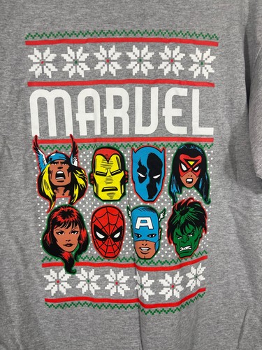Camiseta gráfica Marvel Holiday niños jóvenes unisex talla grande gris manga corta - Imagen 3 de 4