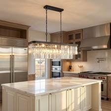 34'' Black Crystal Chandelier Rectangular LED Pendant 11 Light Kitchen Fixture