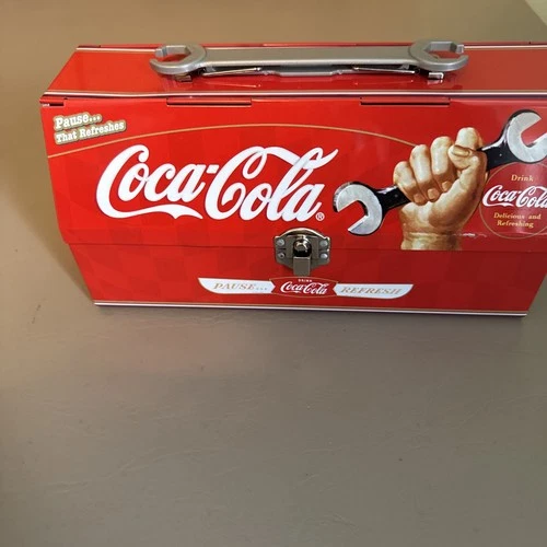 Vintage Coca Cola Collectors Tin Toolbox Red 9.5 X 4.5 X 10.5 few Scratches