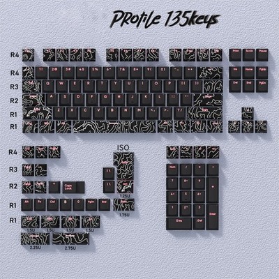 Double Shot PBT Backlit Keycap 135Keys Altitude Line Mechanical Keyboard Keycaps