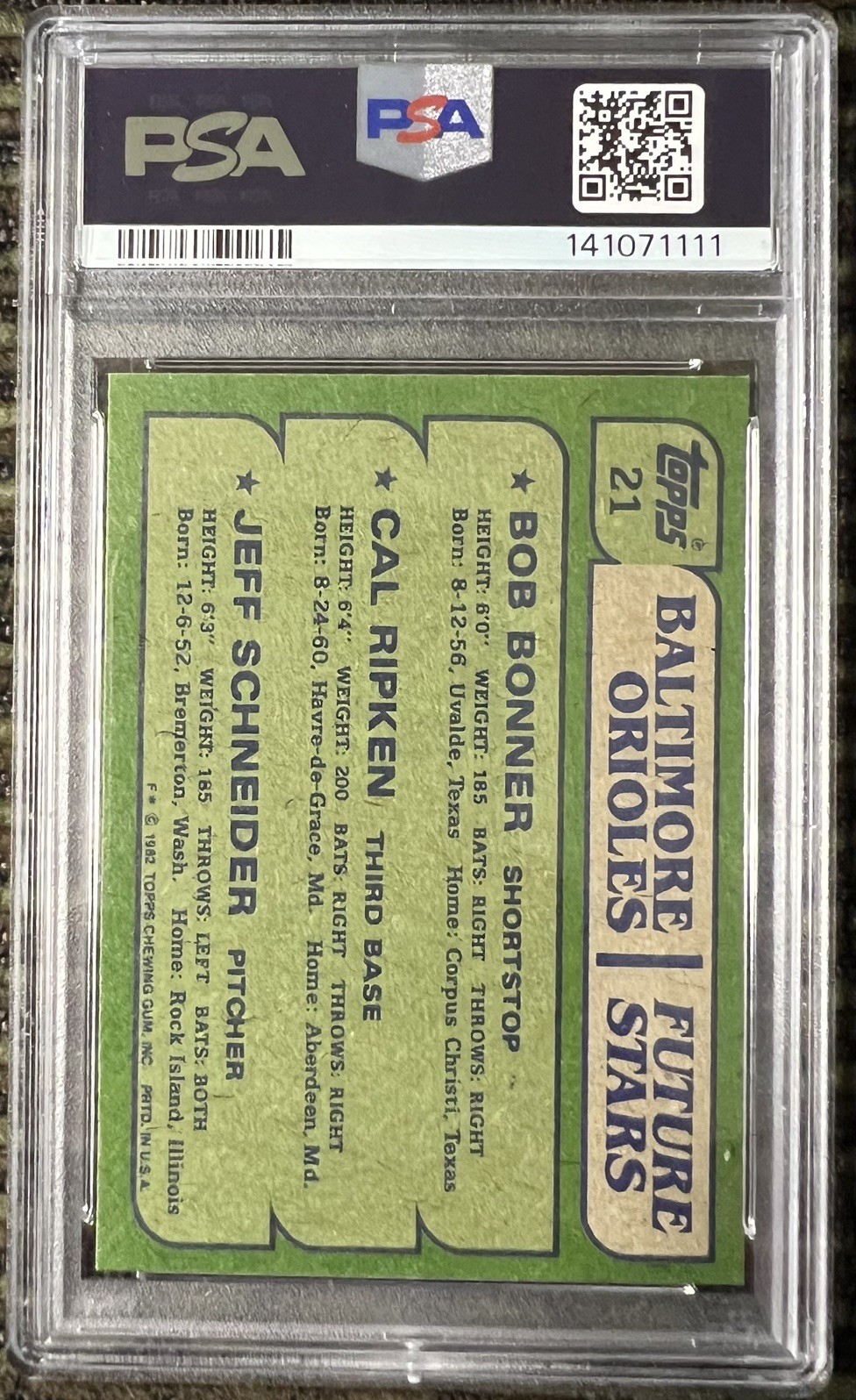 1982 Topps Orioles Future Stars Cal Ripken Jr #21 PSA 6. EX-MT view 2
