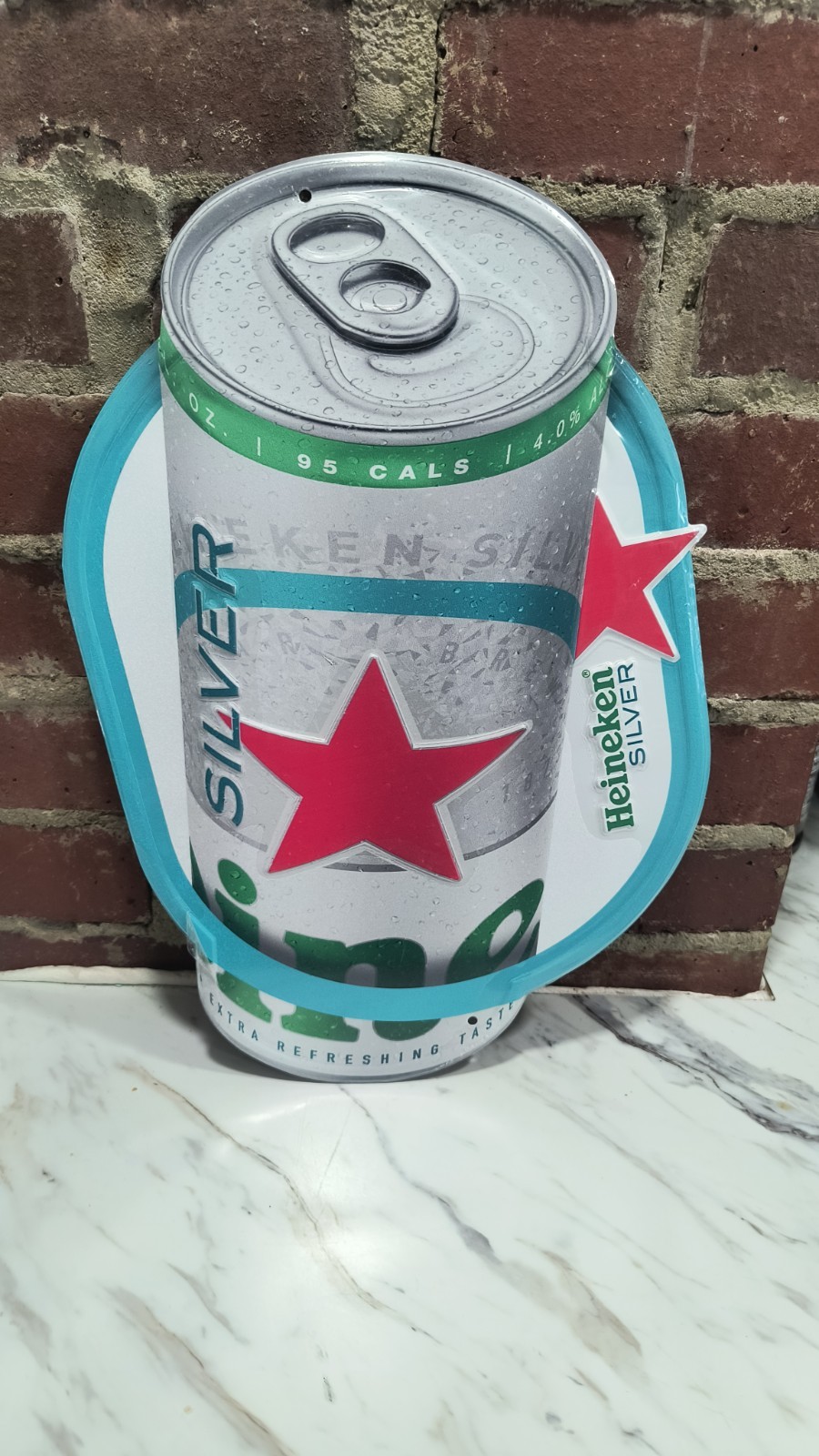 Heineken Metal Tin Sign Silver World Class Light Beer Bar Man Cave Tacker Metal