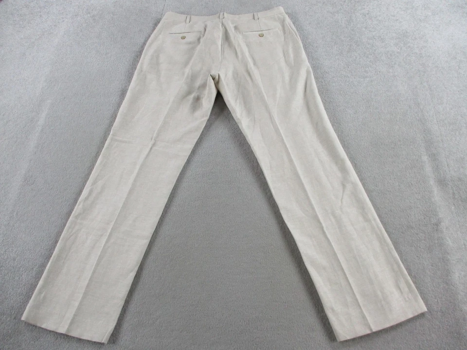 Pantalones de vestir Cubavera para hombre 36x34 beige mezcla de lino frente plano pantalones ligeros Foto 3 de 4