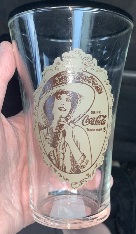 Antique Coca Cola Glass, Lady with a feather hat used condition 