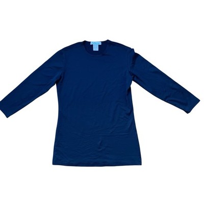 Pea Bee & Jae Navy Blue 3/4 Sleeve Shell Tee Women Size Small Slim Fit Stretch