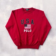Vintage Polo Ralph Lauren Crewneck Sweatshirt USA Flag Men's Size: Small Red