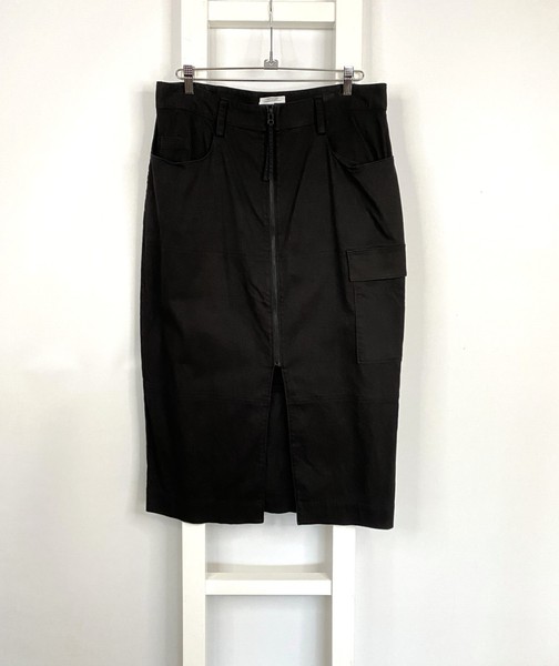 VERONIKA MAINE stretch cotton blend denim cargo utility midi skirt sz 16 / open
