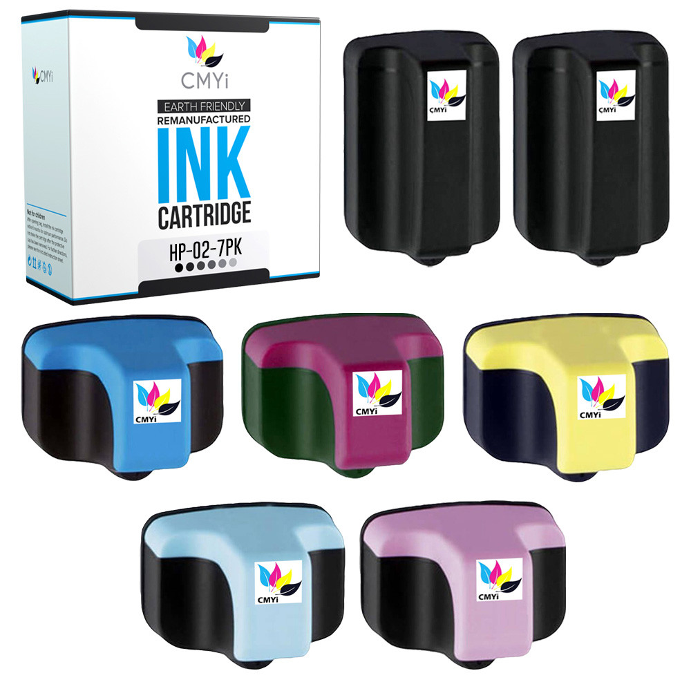 HP 02 7-Pack Ink Cartridges - 2 Black, 1 CMY, 1LC, 1LM Combo  