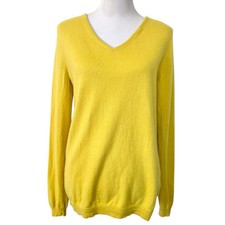 Uniqlo Women's 100 Cashmere Sweater Yellow Long Sleeve Pullover V-Neck Sz Large