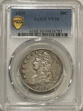 1835 Capped Bust Silver Half Dollar PCGS VF30 Gold Shield