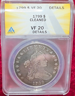 1799 Draped Bust Dollar 13 Stars Large Eagle ANACS VF 20 Silver $1 KM#32