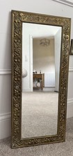 Vintage Brass Repousse Mirror Floral Ornate Bevelled Wall Mirror 61 X 27cm