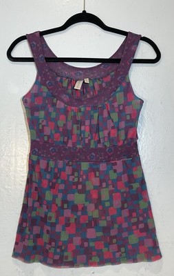 Daisy & Clover Babydoll Tank Top Size L Purple Multicolor 2 Layer Micro Mesh Y2K