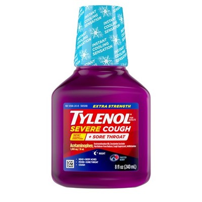Tylenol Extra Strength Severe Cough + Sore Throat 8 Fl Oz (Pack of 1), Purple 