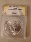 1923 Silver Peace Dollar Error ANACS MS63 Struck Through Debris (177)
