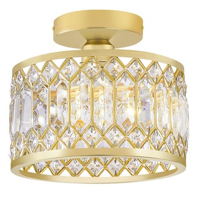Mini 9'' Lampara De Techo Cristal Luz E26 Dorada Para Cuarto Comedor Pasillo Sala
