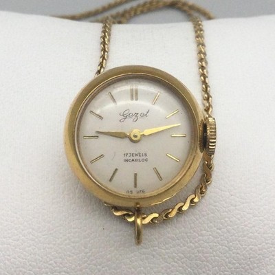 Vintage Gozel Ball Pendant Necklace Watch 19mm Gold Tone 17J