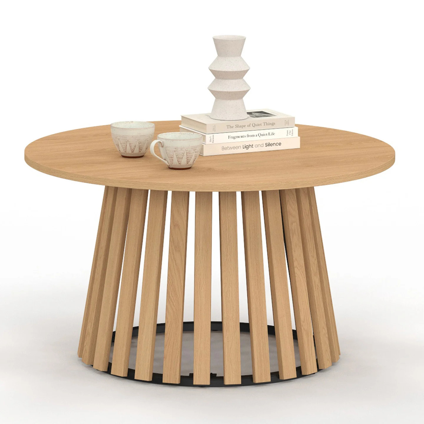 Table basse ronde CARMEN 70 cm en bois à lattes pour salon